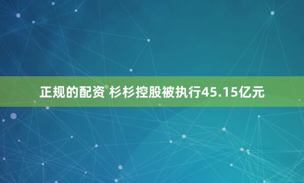 正规的配资 杉杉控股被执行45.15亿元